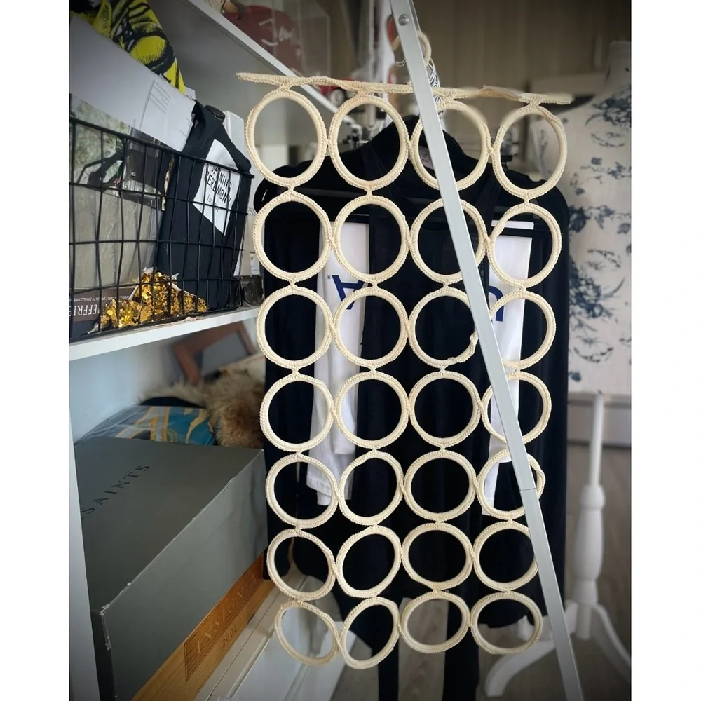 IKEA | 32” x 16” | Komplement Macrame Hanger Scarves Belts Ties 18 Rings Cream